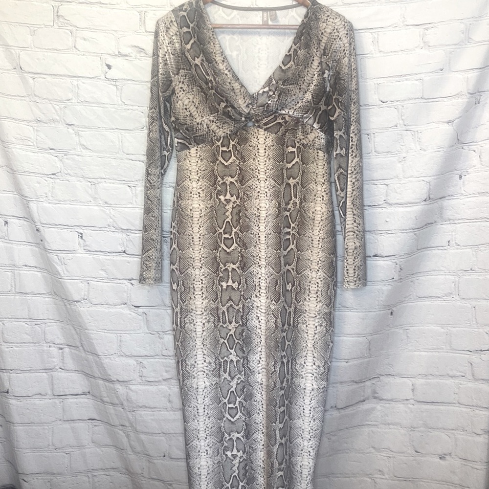 ASOS Python Snakeskin Print Velvet Long Sleeve Midi Dress Size 8